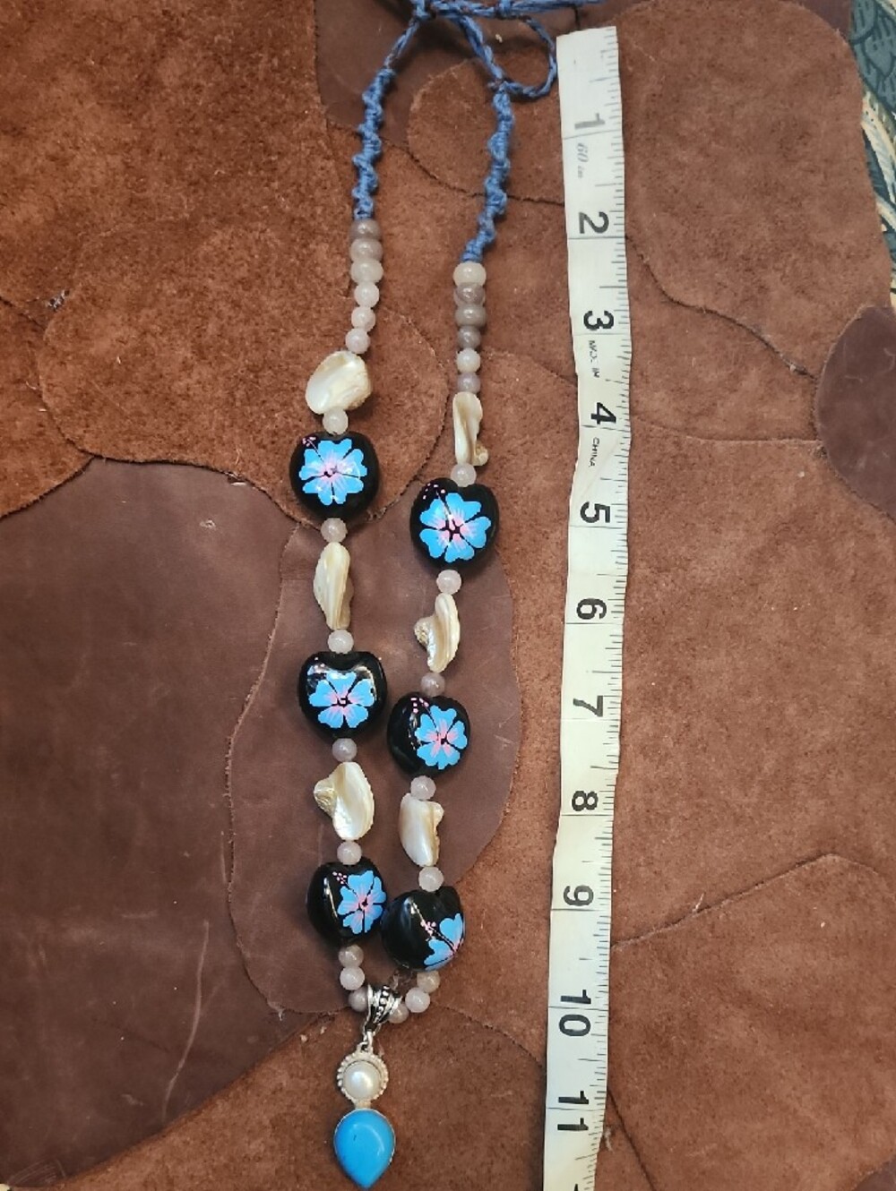 (Set Of 3) Handmade Blue Flower Pendant Necklace, Bracelet, Anklet Set. - Picture 12 of 13